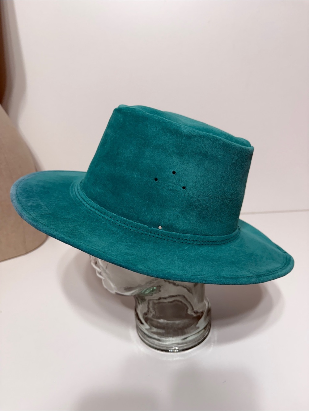 Vintage Made in USA Leather Teal Hat Size Large - Picture 3 of 8